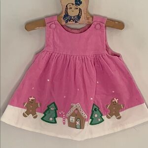 Bubblegum pink corduroy jumper dress with gingerbread appliqué Size 6/9 months